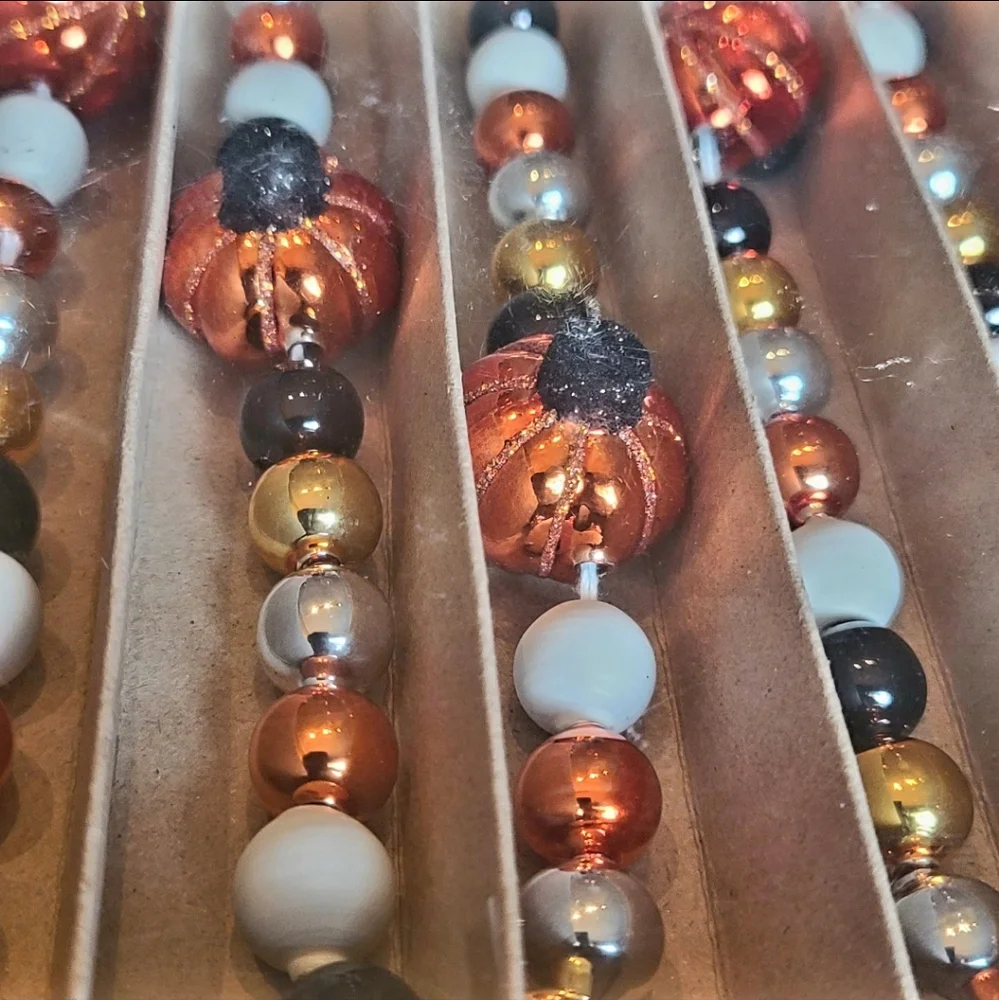 7ft Radko Shiny Brite Vintage / Retro Style Glass Pumpkin Halloween Tree Garland